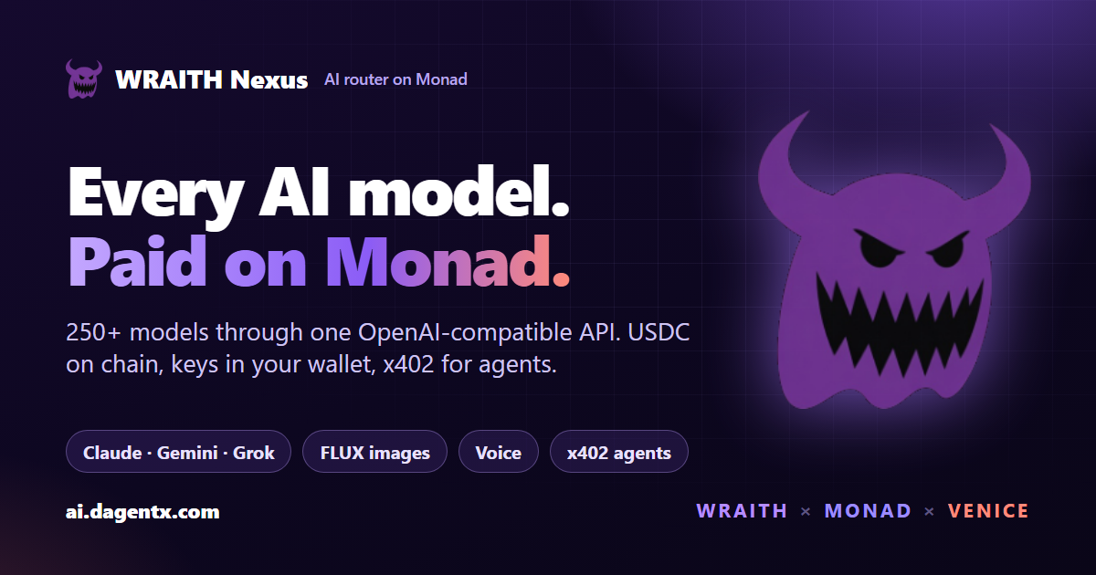 WRAITH Nexus — One OpenAI-compatible API for 250+ models: text, images, voice, embeddings and…